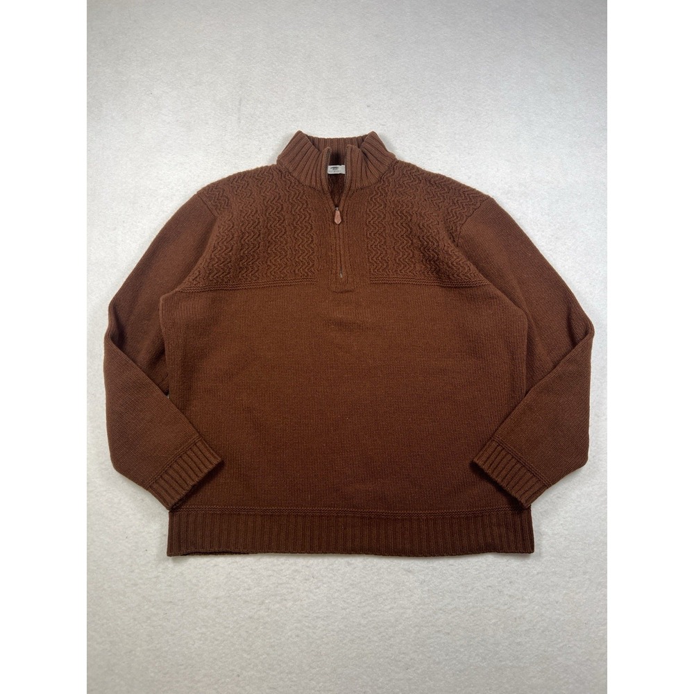 Inis Meain Brown Wool Cashmere Blend Quarter Zip Sweater Size XL Textured Yoke